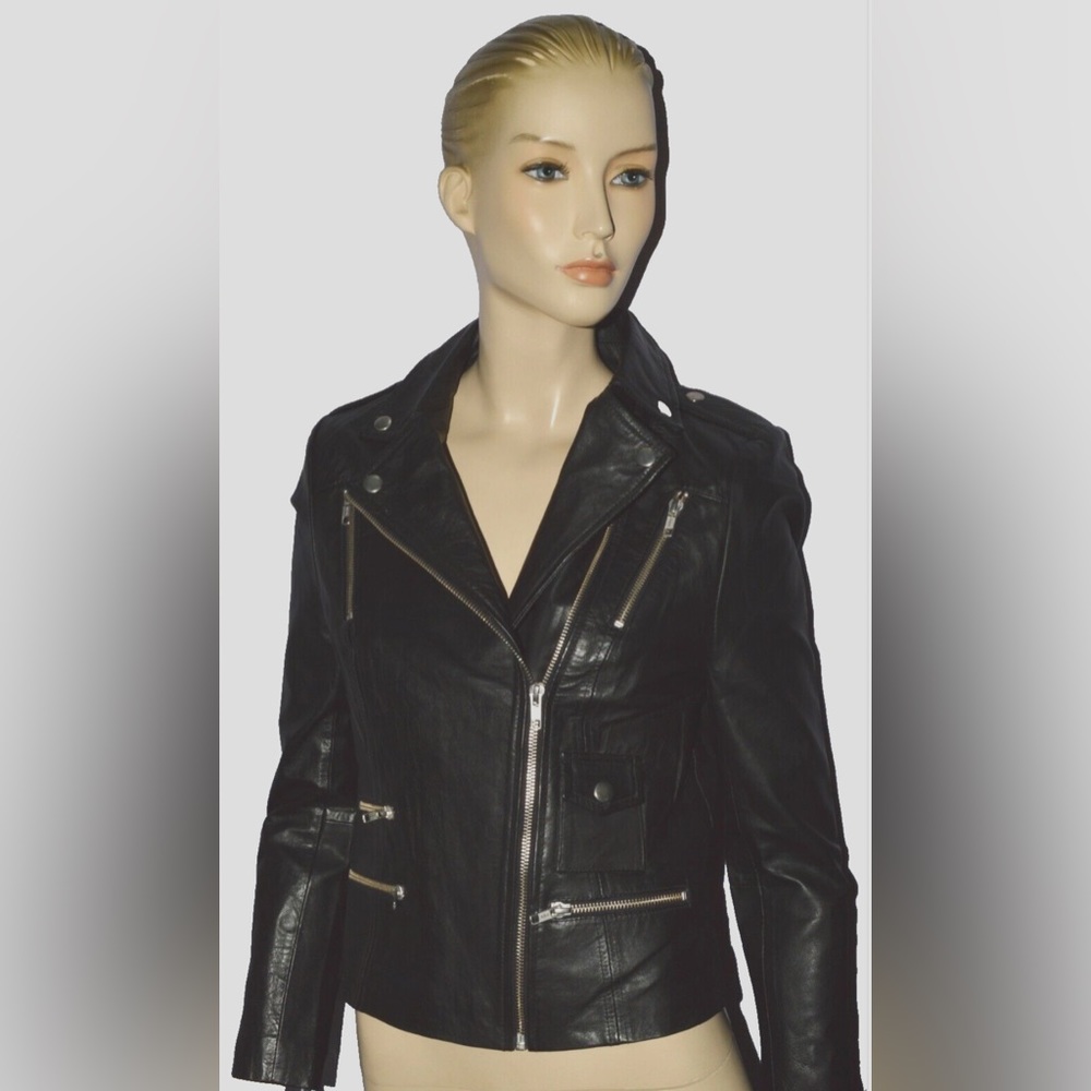SUMMER OF LOVE NEW NWT SZ S BLACK GENUINE LEATHER ZIPPERS CLASSIC MOTO JACKET